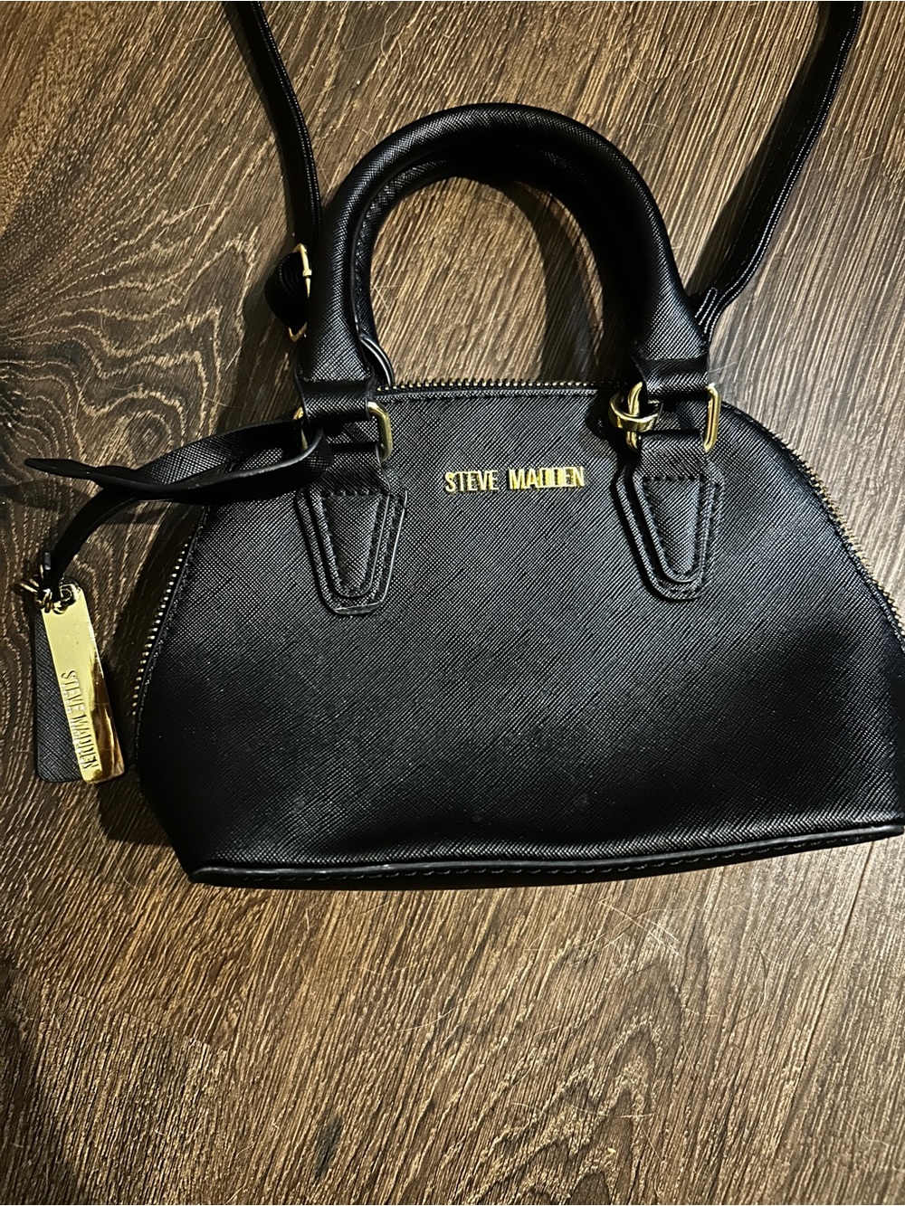 Steve Madden Black Mini Dome Satchel with Gold Hardware